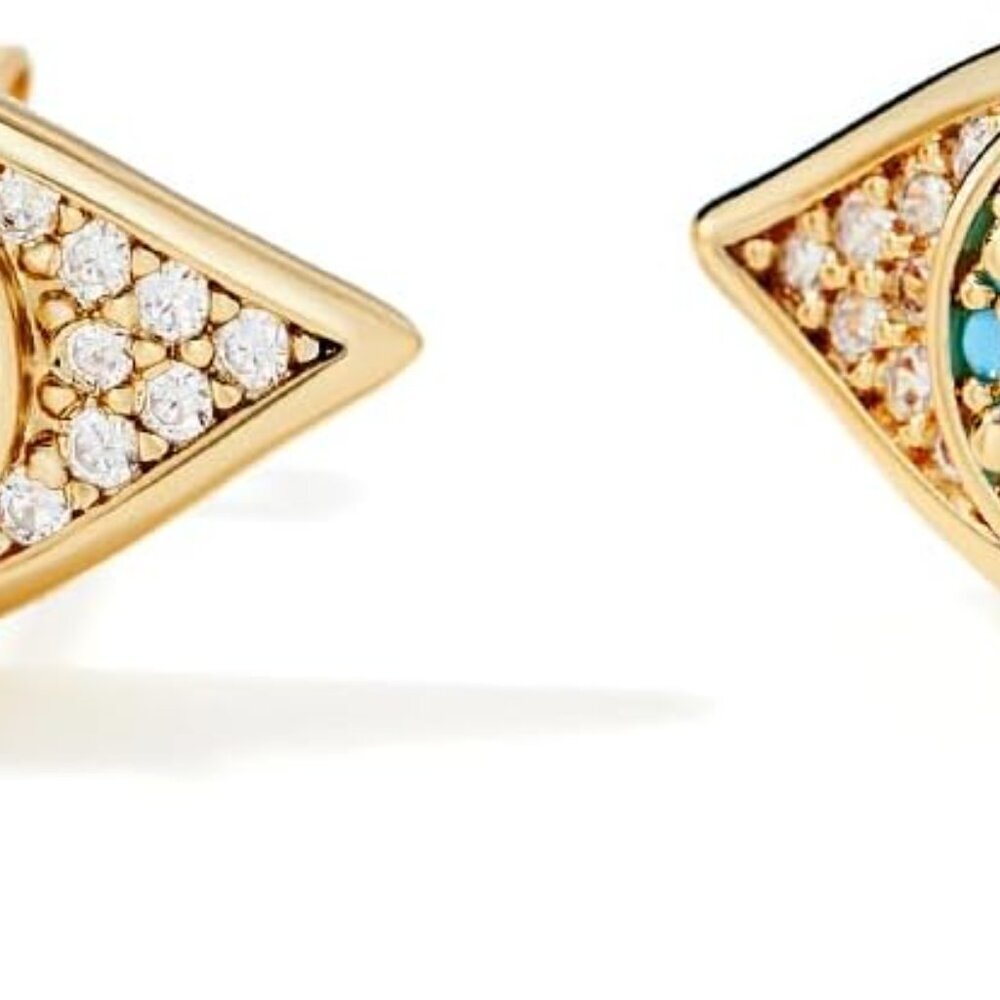 18k Gold Plated Hypoallergenic Stud Earrings with Turquoise & Zircon Sparkle, Ev